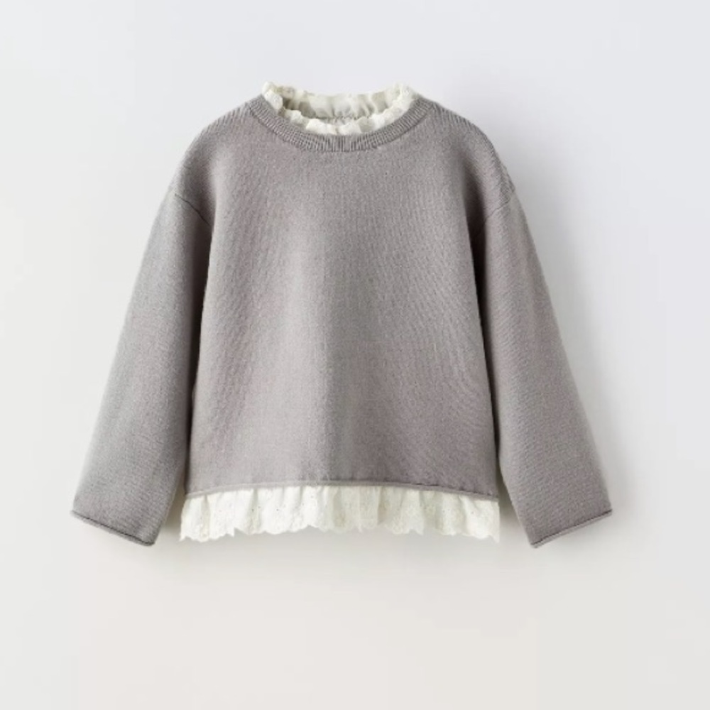 Zara Gray embroidered lace knit sweater